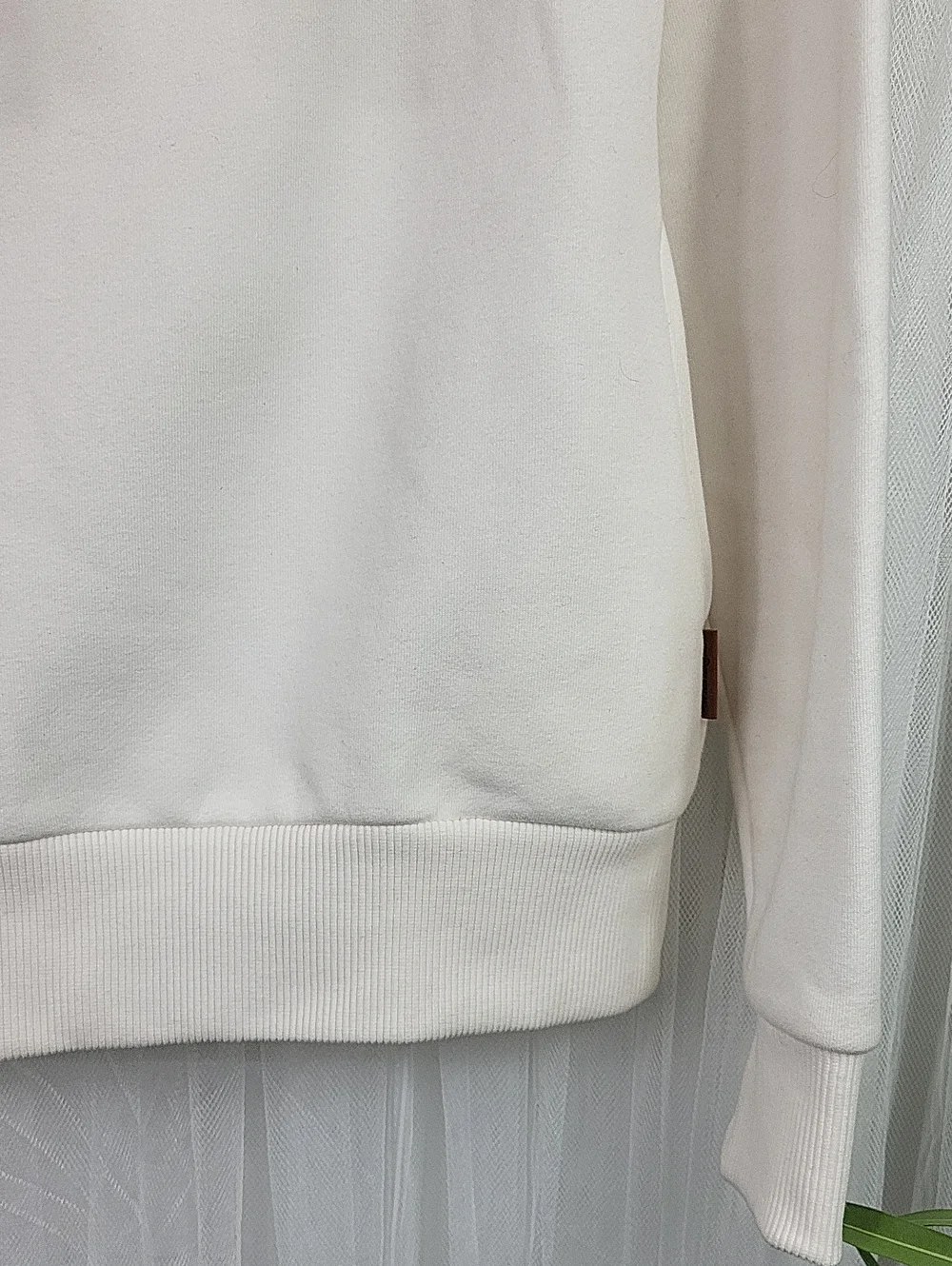 Wanakome Cream Funnel Neck Pullover with Button Placket. Size M
